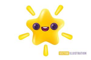 Vektorsymbol des gelben Sterns im realistischen 3D-Stil. Erfolge für Spiele oder Kundenbewertungs-Feedback der Website. vektorillustration des sterns im kawaii-stil. vektor