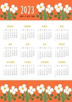 schöner blumenkalender - ein schönes jahr - 2023. botanische druckbare vektorvorlage. Monatskalender mit handgezeichneter Blume für das Jahr 2023. mutiges Kalenderdesign vektor