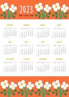 vacker blomkalender - ha ett fint år - 2023. botanisk utskrivbar vektormall. månadskalender med handritad blomma för 2023 år. djärv kalenderdesign vektor