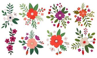 set abstrakte elegante handgezeichnete blumen- und blattblumenstrauß. zeitgenössische moderne Boho-Blumengrafik vektor