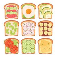 gesunder toast mit gemüse, obst, käse und fisch vektor