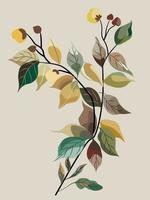 en gren av många nyanser av gröna, gula och rödbruna färgblad. platt vektor, isolera bild. vektor