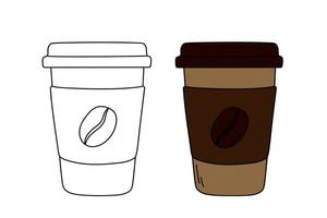 handgezeichnete Kaffeetassen aus Papier zum Mitnehmen. vektor