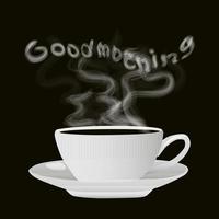 keramisk kopp för varmt te eller kaffe med ånga i form av inskriptionen god morgon. vektor
