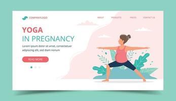 schwangere Frau, die vorgeburtliche Yoga-Landingpage tut vektor