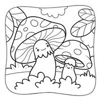 Pilze schwarz und weiß. Malbuch oder Malseite für Kinder. Natur-Hintergrund-Vektor-Illustration vektor