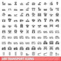 100 Transportsymbole gesetzt, Umrissstil vektor