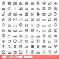 100 Transportsymbole gesetzt, Umrissstil vektor