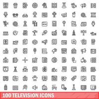 100 TV-ikoner set, konturstil vektor