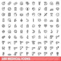 100 medicinska ikoner set, konturstil vektor