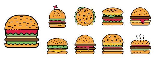 Burger-Symbole setzen Linienfarbvektor vektor