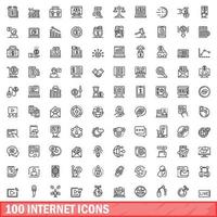 100 internet ikoner set, konturstil vektor