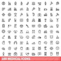 100 medicinska ikoner set, konturstil vektor