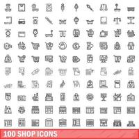 100 butiksikoner set, konturstil vektor