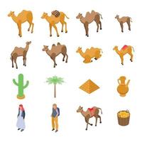 kamel ikoner set, isometrisk stil vektor