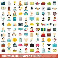 100 rikedom företag ikoner set, platt stil vektor