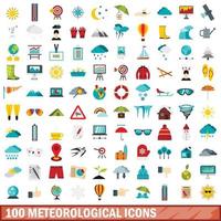 100 meteorologiska ikoner set, platt stil vektor