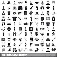 100 Krankheitssymbole gesetzt, einfacher Stil vektor