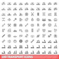 100 transportikoner set, konturstil vektor