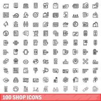 100 Shop-Icons gesetzt, Umrissstil vektor