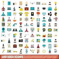 100 idé ikoner set, platt stil vektor