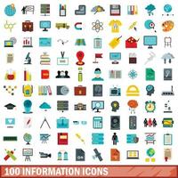 100 Informationssymbole gesetzt, flacher Stil vektor