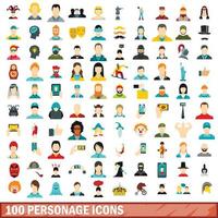 100 person ikoner set, platt stil vektor