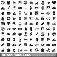 100 Sandwich-Icons gesetzt, einfacher Stil vektor