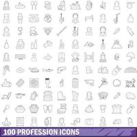 100 Berufssymbole gesetzt, Umrissstil vektor