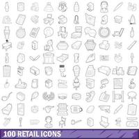 100 Einzelhandelssymbole gesetzt, Umrissstil vektor