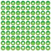 100 Lebensmittelsymbole setzen grünen Kreis vektor