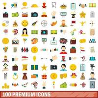 100 premium ikoner set, platt stil vektor