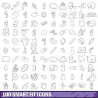 100 Smart-Fit-Icons gesetzt, Umrissstil vektor