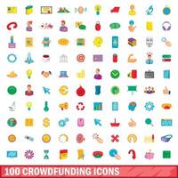 100 Crowdfunding-Symbole im Cartoon-Stil vektor