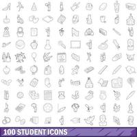 100 Studentensymbole gesetzt, Umrissstil vektor