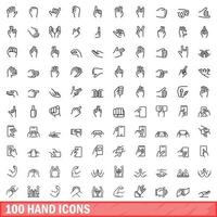 100 Handsymbole gesetzt, Umrissstil vektor