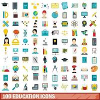 100 utbildning ikoner set, platt stil vektor