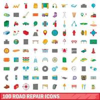 100 Straßenreparatur-Icons gesetzt, Cartoon-Stil vektor