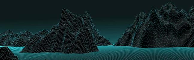 3D futuristisk panoramautsikt wireframe bergslandskap vektorillustration vektor