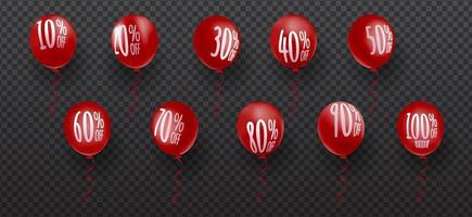 satz rabatt prozentzahl zeichen auf einem 3d realistischen roten ballon, verkauf promo preissenkung etikett isoliert eps10 vektorvorlage