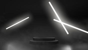 elegant minimal svart tom podium för produktvisning presentation med neon glödande stick lights vektor mall