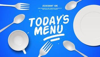 dagens meny kulinariska platt lay banner ram illustration med realistisk 3d gaffel och sked vektor