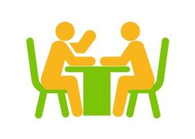 ikonen- oder symboldesign in form einer sitzenden diskussion mit zwei personen vektor