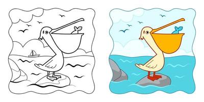målarbok eller målarbok för barn. pelikan vektor clipart. natur bakgrund.