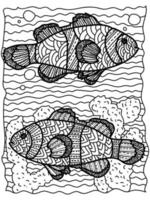 clownfisk med mönster, meditativ målarbok om undervattensvärlden vektor