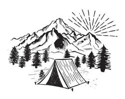 skizzieren sie camping in der natur, berglandschaft, vektorillustrationen. vektor