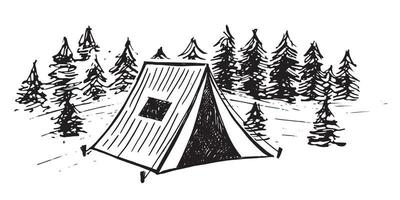 skizzieren sie camping in der natur, berglandschaft, vektorillustrationen. vektor