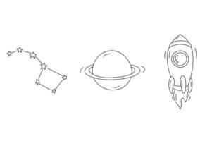 uppsättning utrymmesikoner i konturstil. stjärnor, planet, raket för för webben, målsida vektor