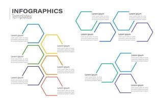 mehrfarbiger wabenförmiger Infografik-Diagramm-Design-Vorlagensatz. abstraktes infochart-kit mit kopierraum. Anweisungsgrafiken mit verbundenen Schritten, Optionen. visuelle Datenpräsentation vektor