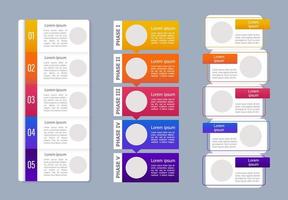 multicolor vertikala analytiska data infographic diagram designmall set. abstrakt infodiagram kit med kopia utrymme. instruktionsgrafik med 5-stegssekvens. visuell datapresentation vektor